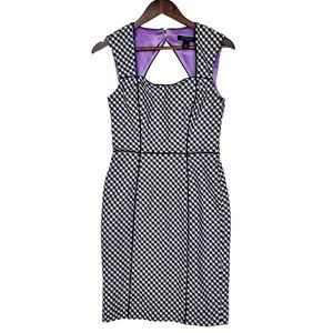 White House Black Market Modern Gingham Sheath Dress Back Cutout Size 2